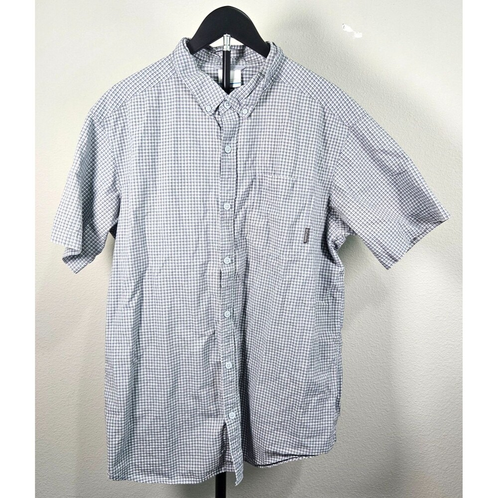 Columbia Sportswear Mens XL Gray Check Button Down Shirt Short Sleeve Cotton